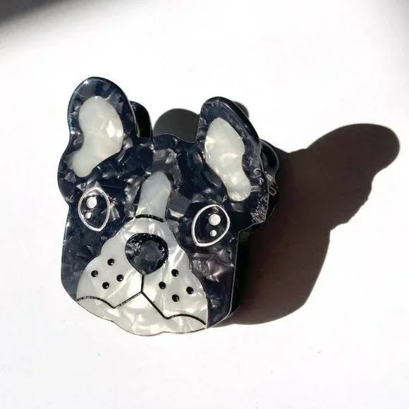 solar eclipse hand painted frenchie dog claw hair clip