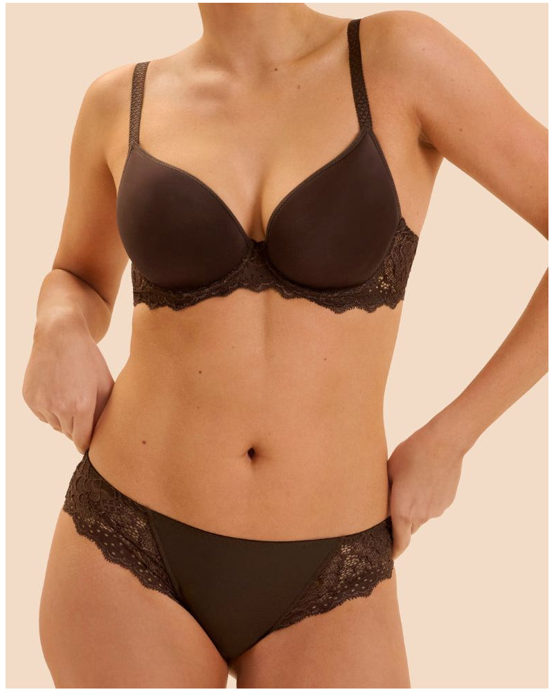Simone Perele Caresse 3D Plunge Lace Underwire Bra - Cocoa