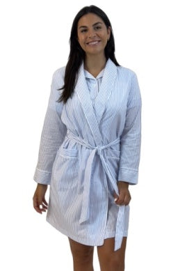 Alex Long Sleeve Striped Poplin Short Robe