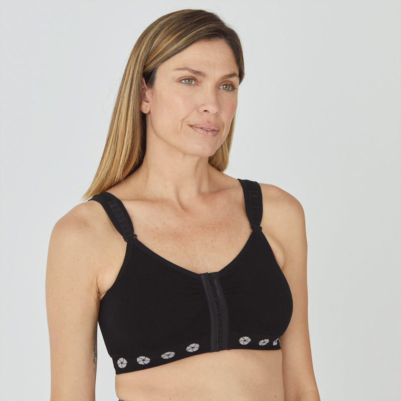 Theya Peony Front Fastening Post Surgery Bra with Medium Support (Black)
