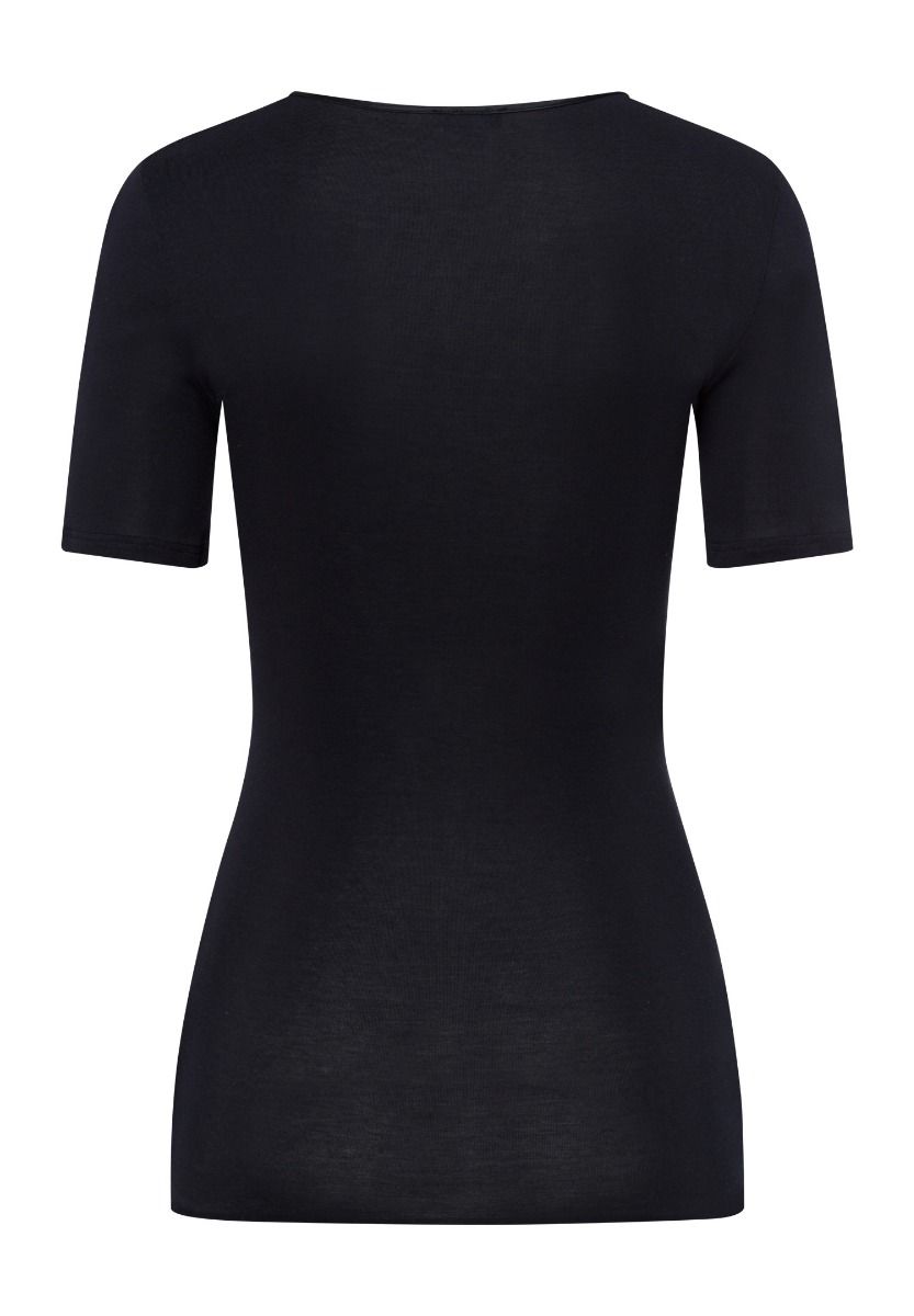 Hanro Cotton Seamless Short Sleeve Shirt Black/XS