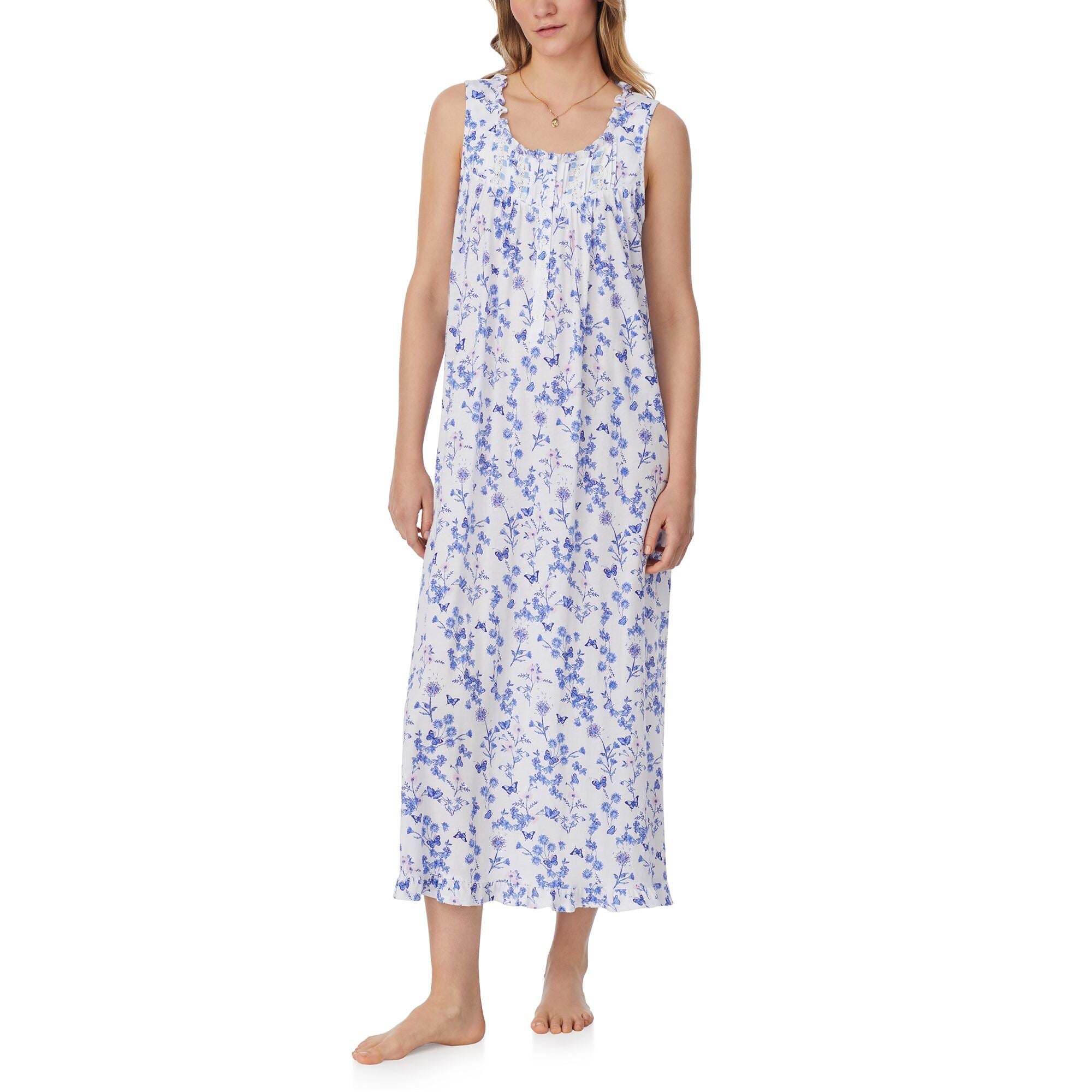 Eileen West 50" Butterfly Garden "Eileen" Cotton Knit Ballet Nightgown