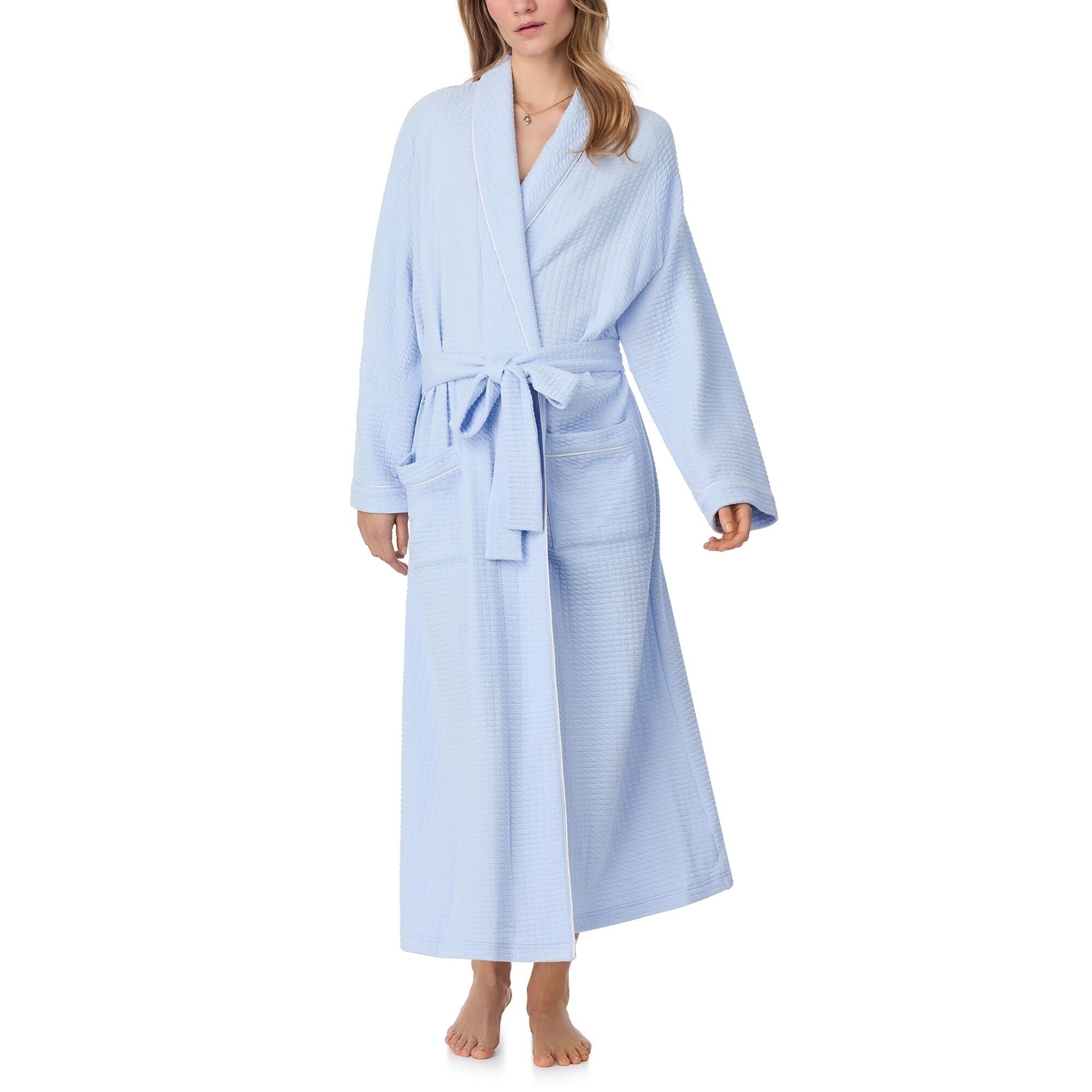 Eileen West 50" Silky Cotton Waffle Knit Long Wrap Robe