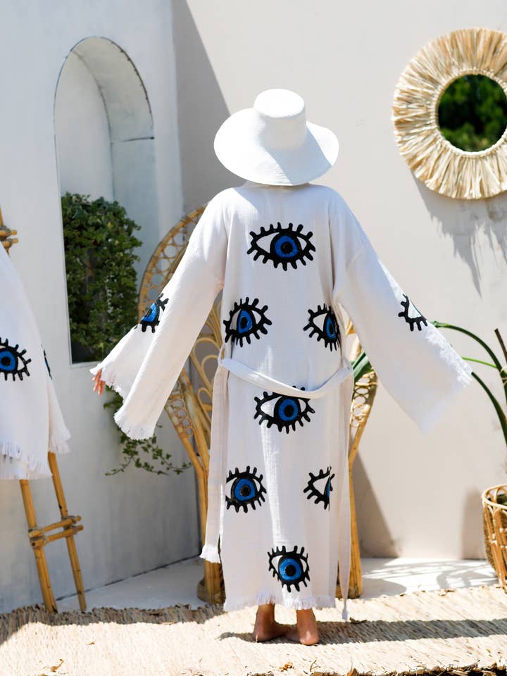 Moa Blue Evil Eye Long Kimono