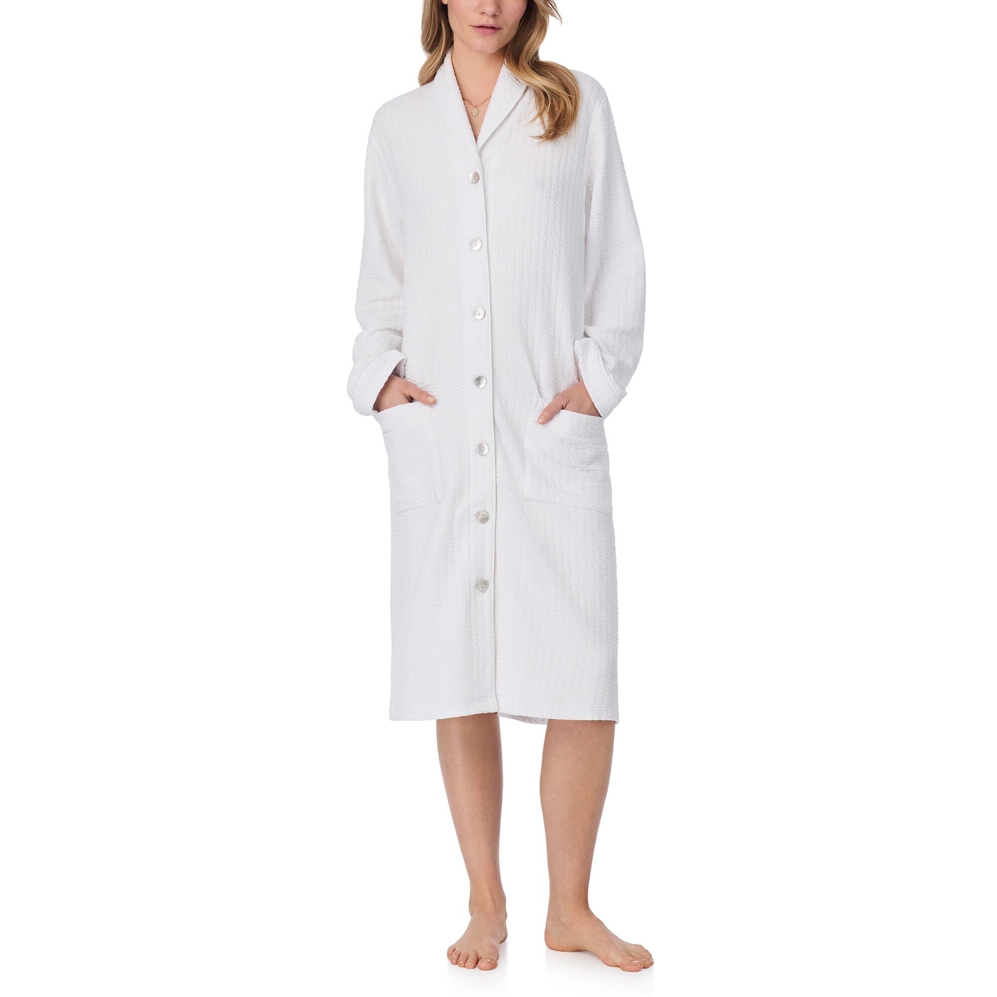Eileen West 42" Silky Cotton Waffle Knit Waltz Button Robe
