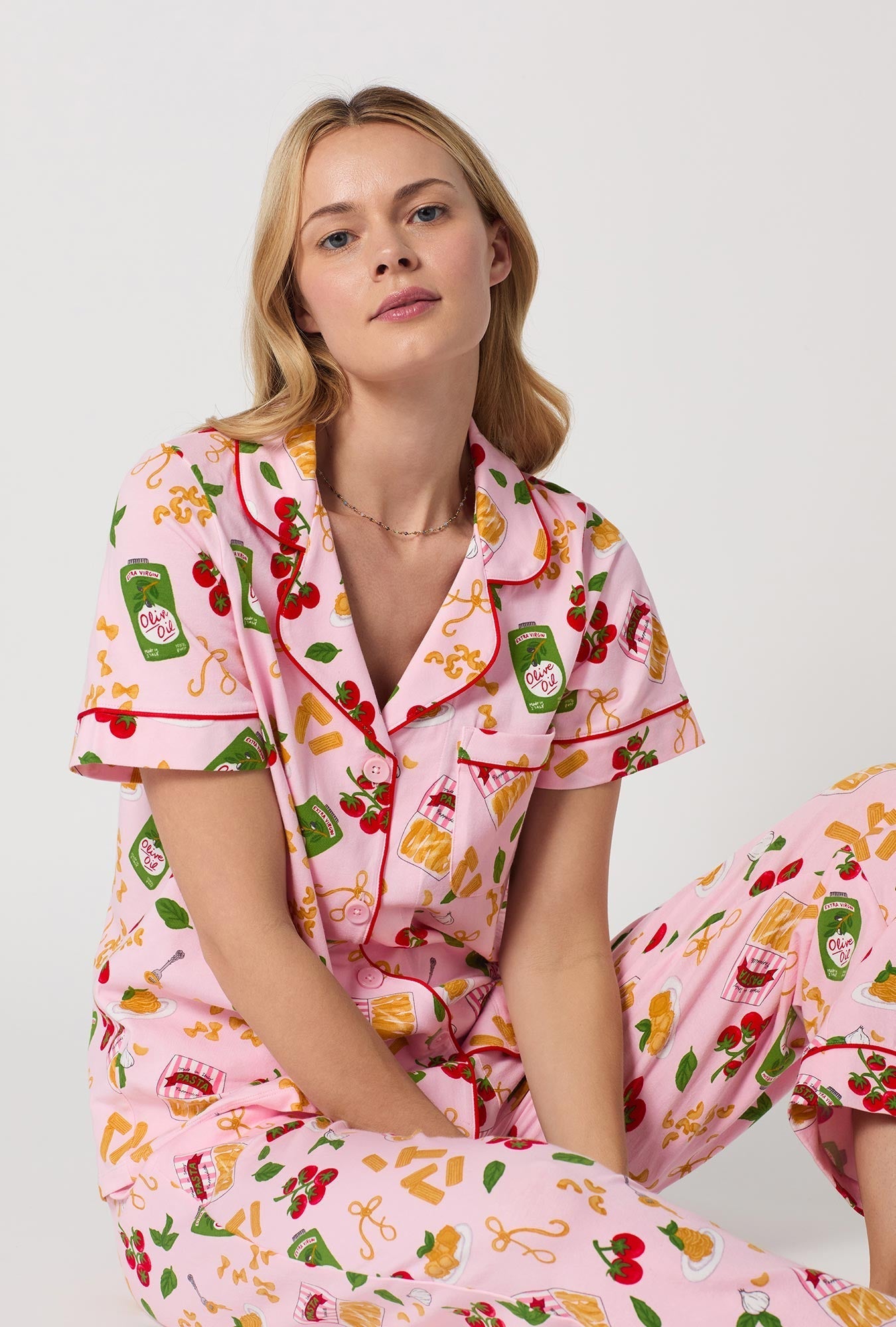 Bed Head Pasta La Vista S/S Classic Stretch Jersey Cropped PJ Set