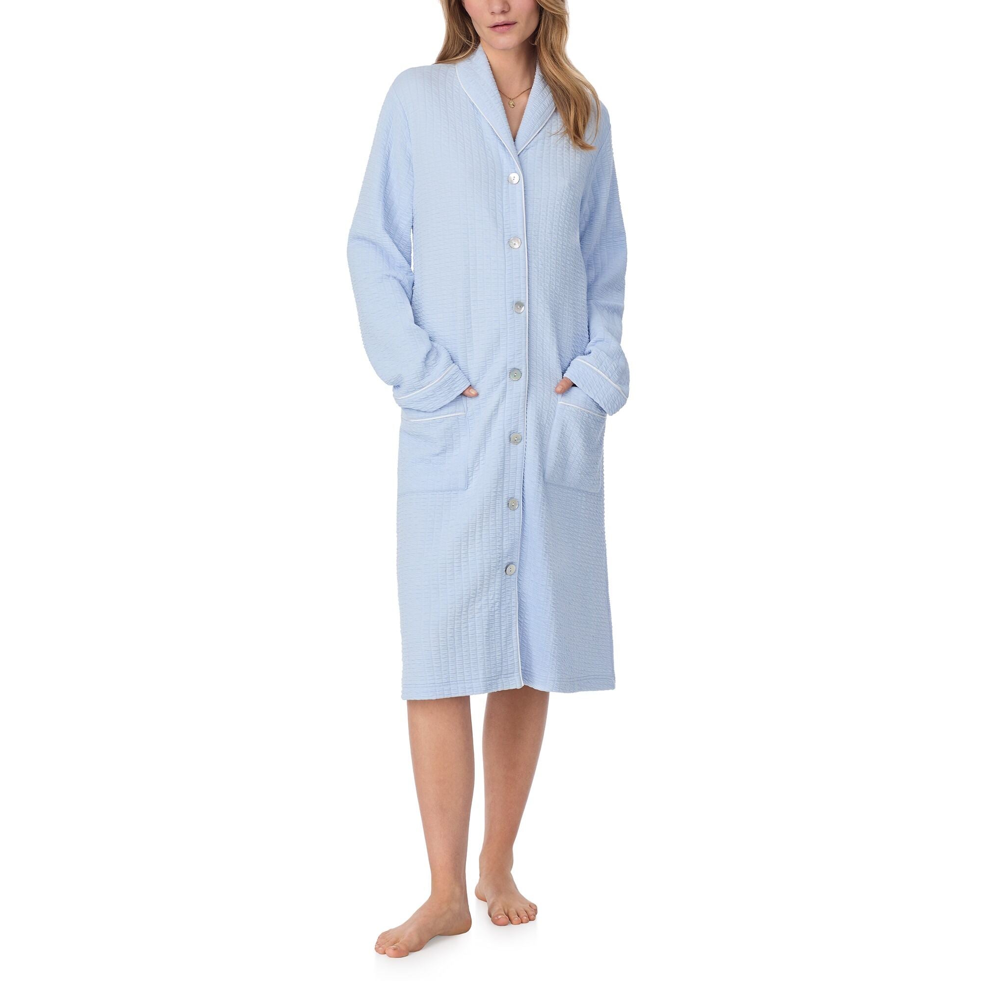 Eileen West 42" Silky Cotton Waffle Knit Waltz Button Robe