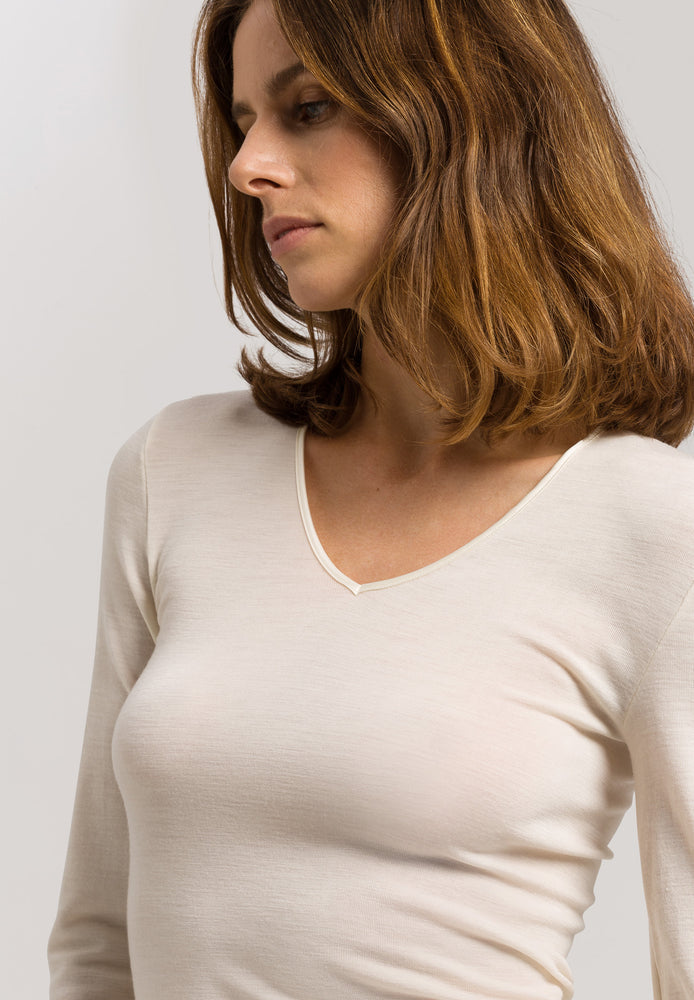 Hanro Woolen Silk Long Sleeve Shirt- V Neck