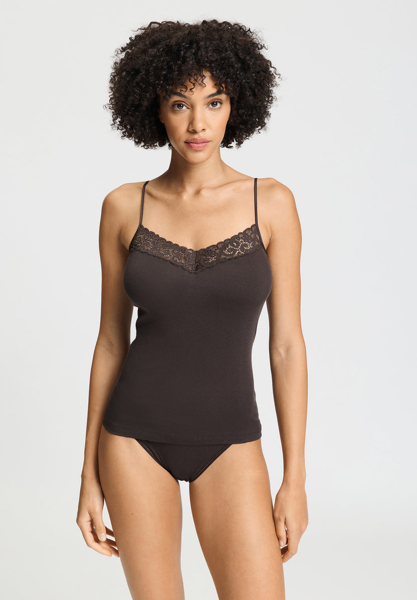 Hanro Cotton Moments Lace V-Neck Spaghetti Camisole