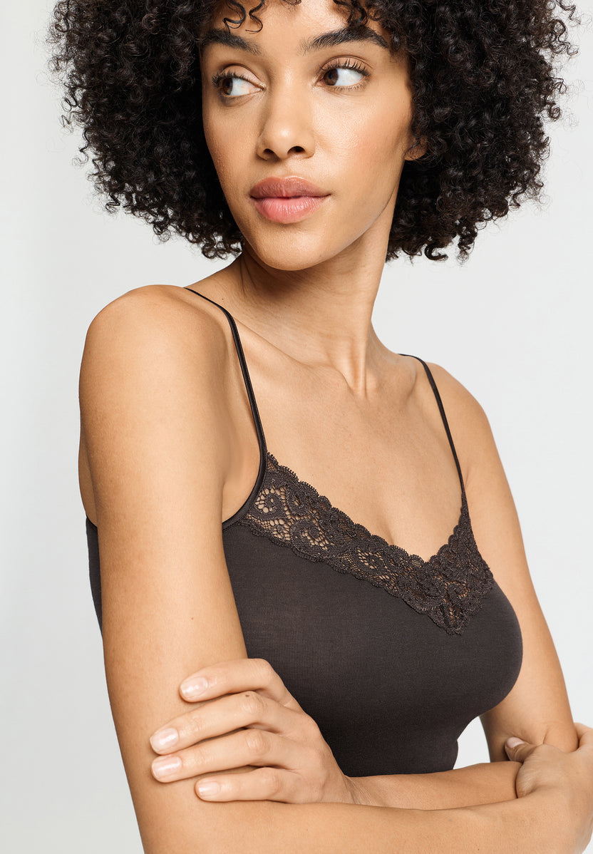 Hanro Cotton Moments Lace V-Neck Spaghetti Camisole