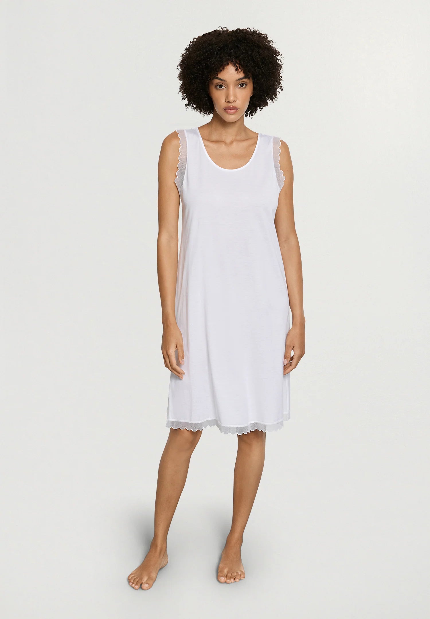 Hanro Inaya Scalloped Lace Cotton Tank Nightgown