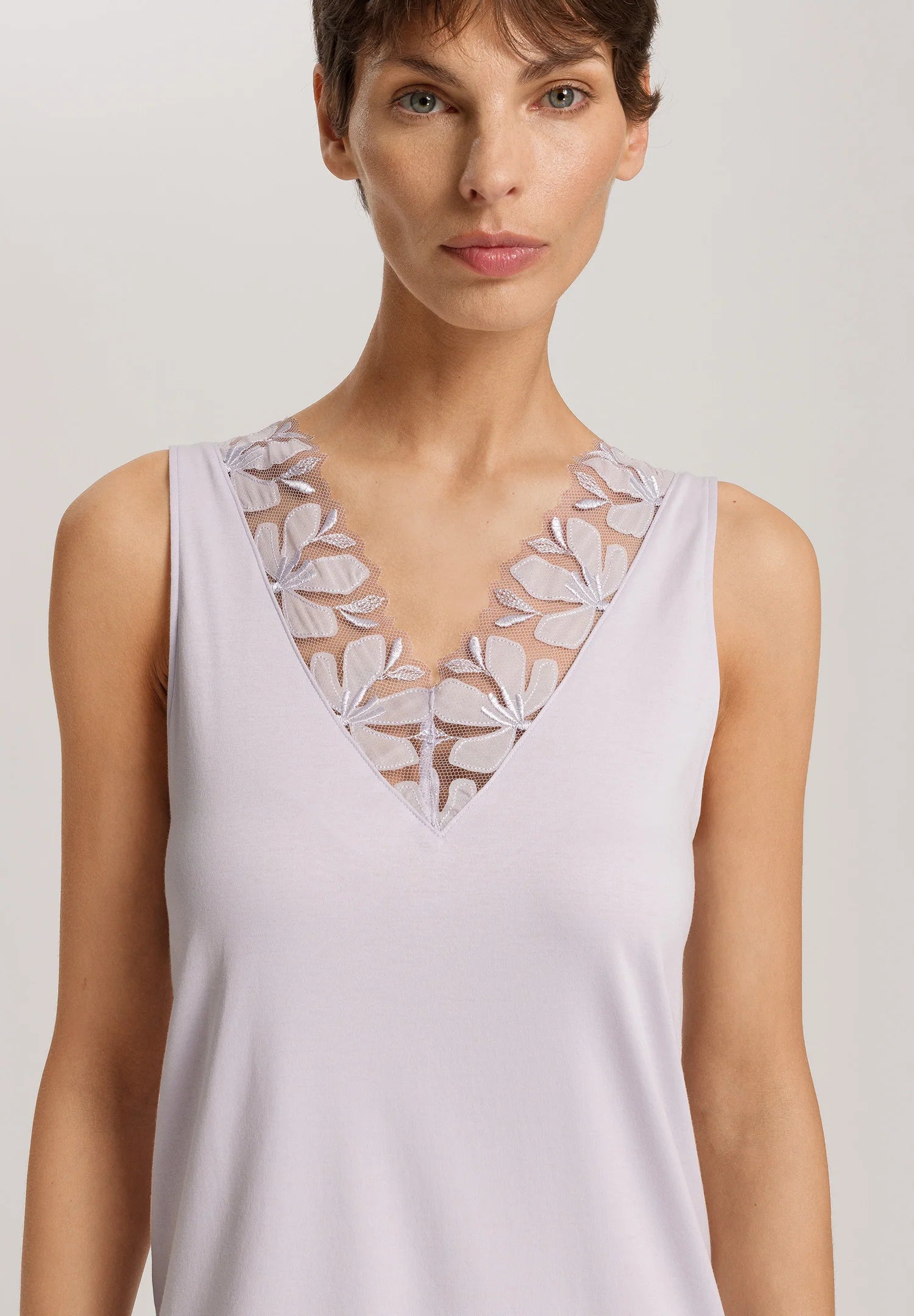 Hanro Kalea Floral Tulle Cotton Tank Nightgown