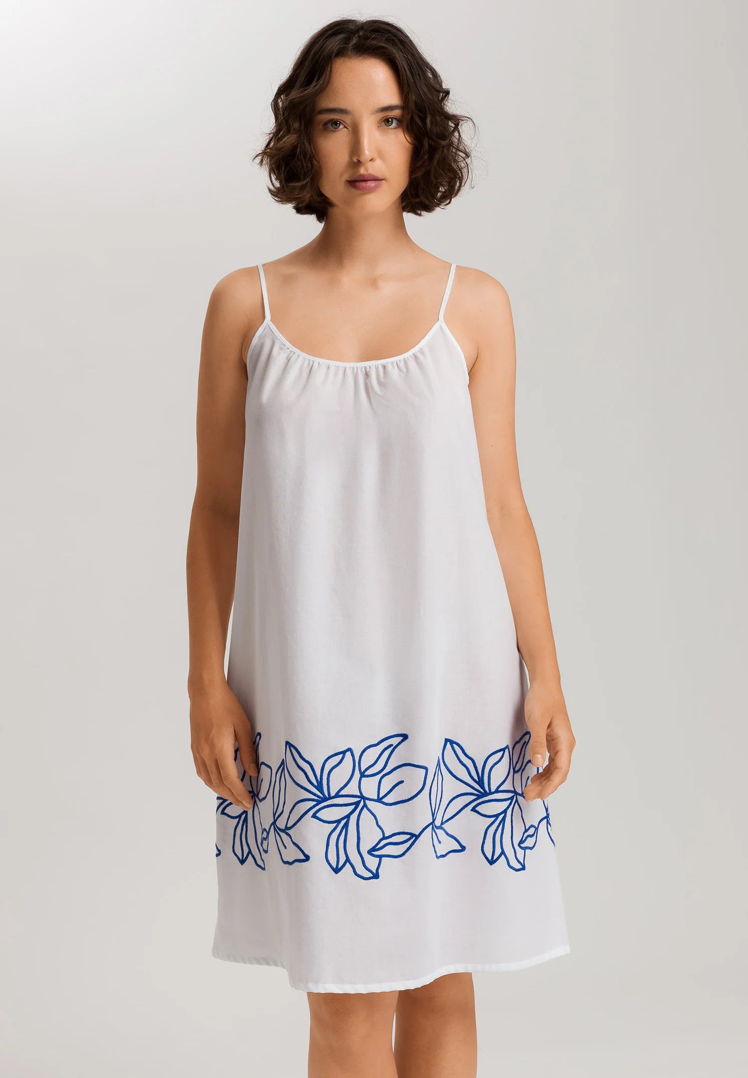 Hanro Liz Relaxed Cotton Spaghetti Chemise with Embroidery
