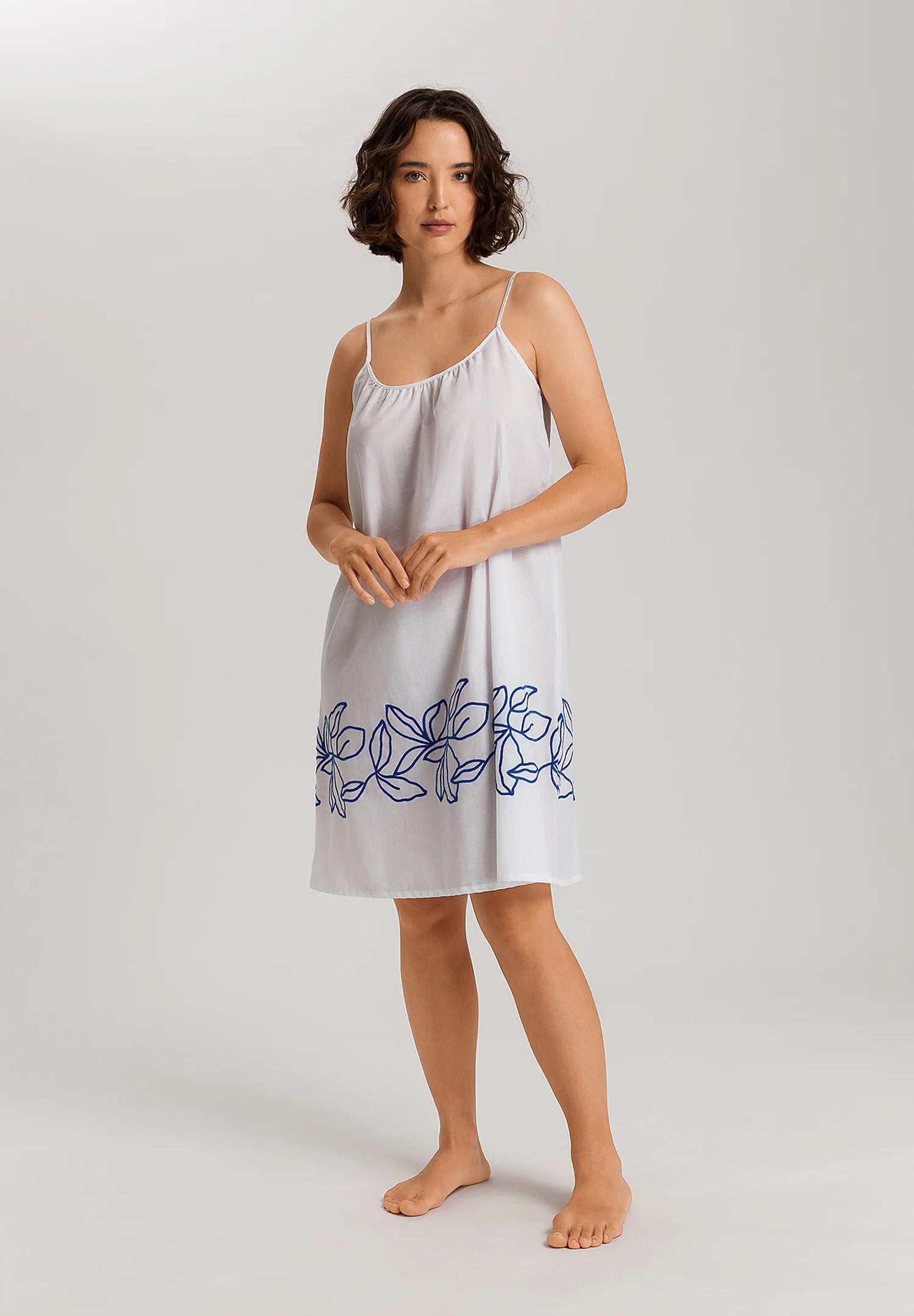 Hanro Liz Relaxed Cotton Spaghetti Chemise with Embroidery