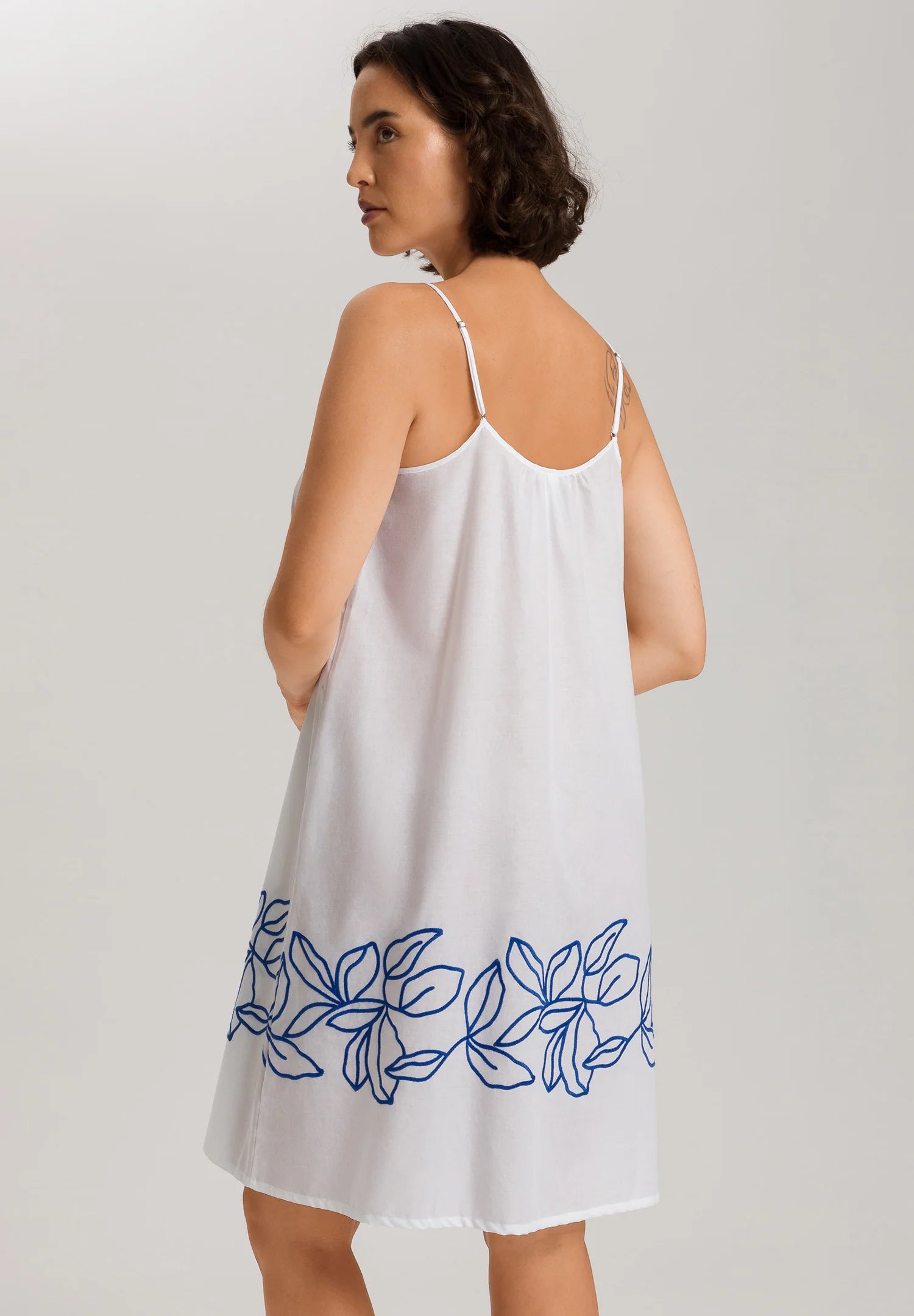 Hanro Liz Relaxed Cotton Spaghetti Chemise with Embroidery