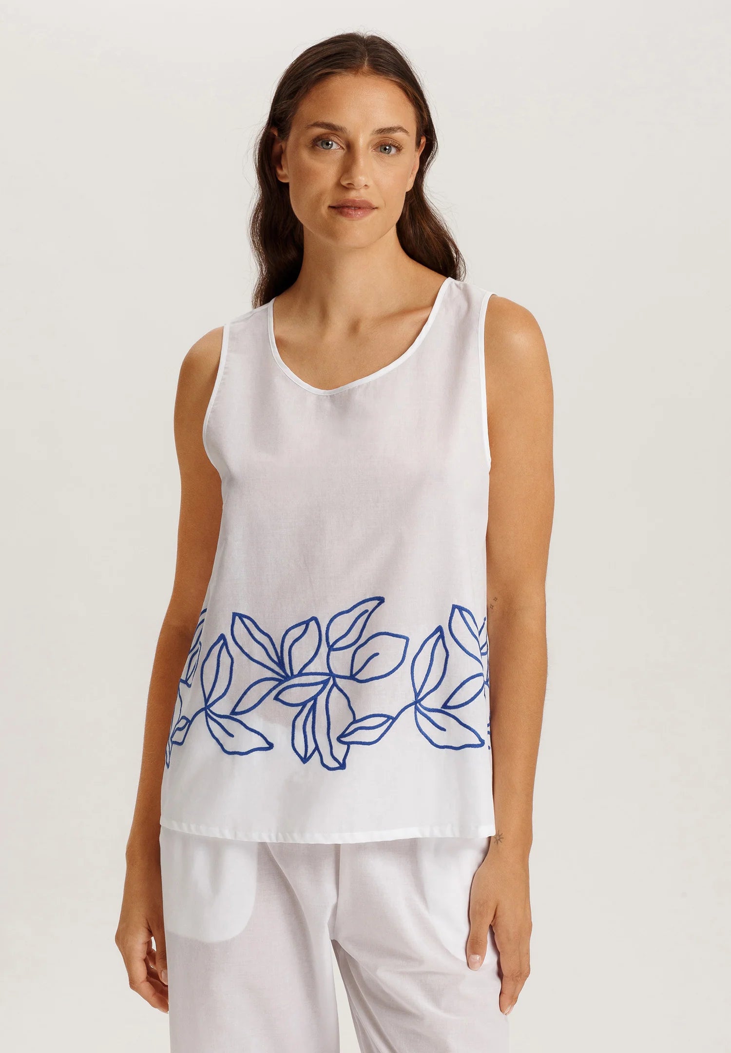 Hanro Liz Relaxed Cotton Tank Top with Embroidery