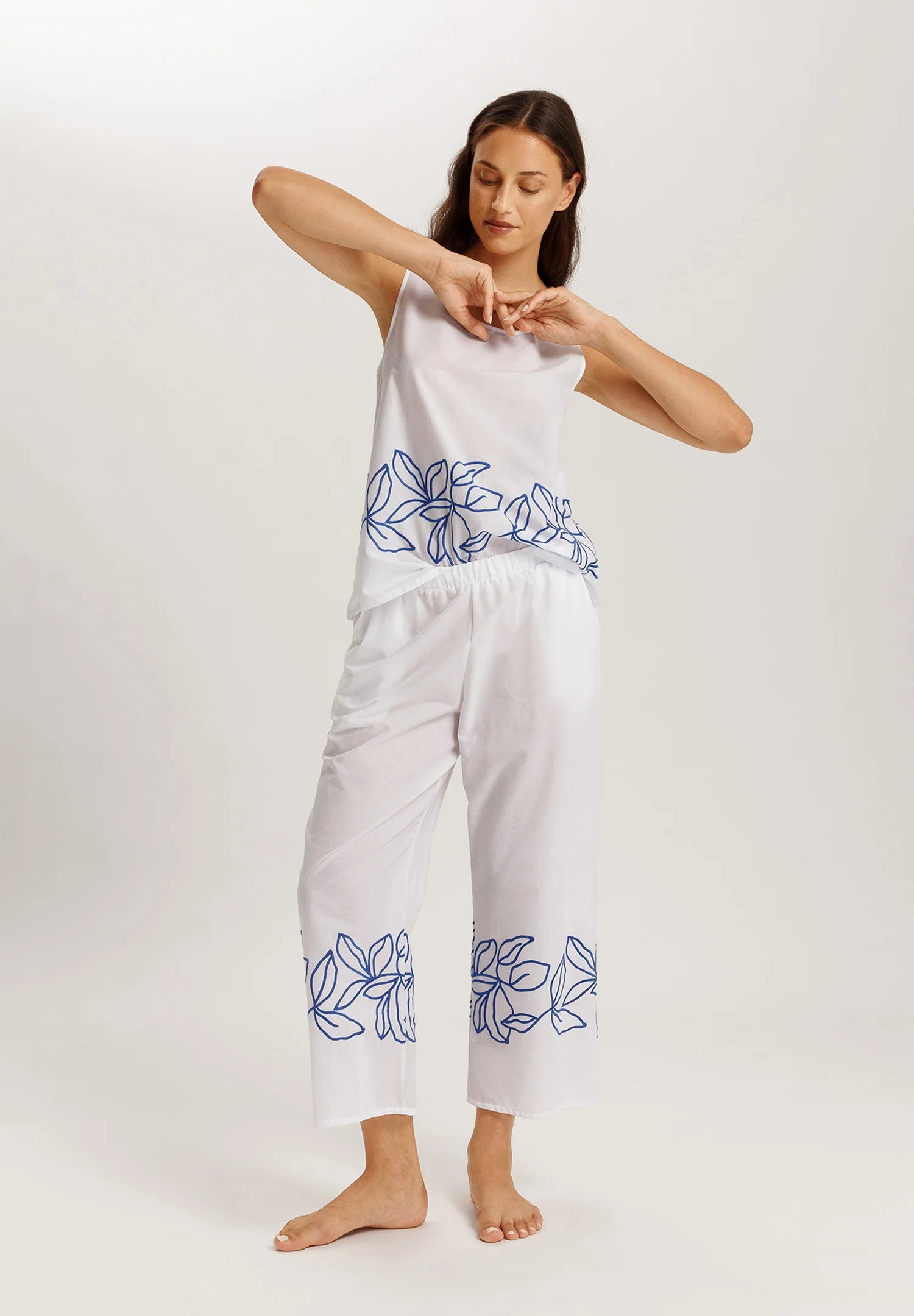 Hanro Liz Relaxed Cotton Tank Top with Embroidery
