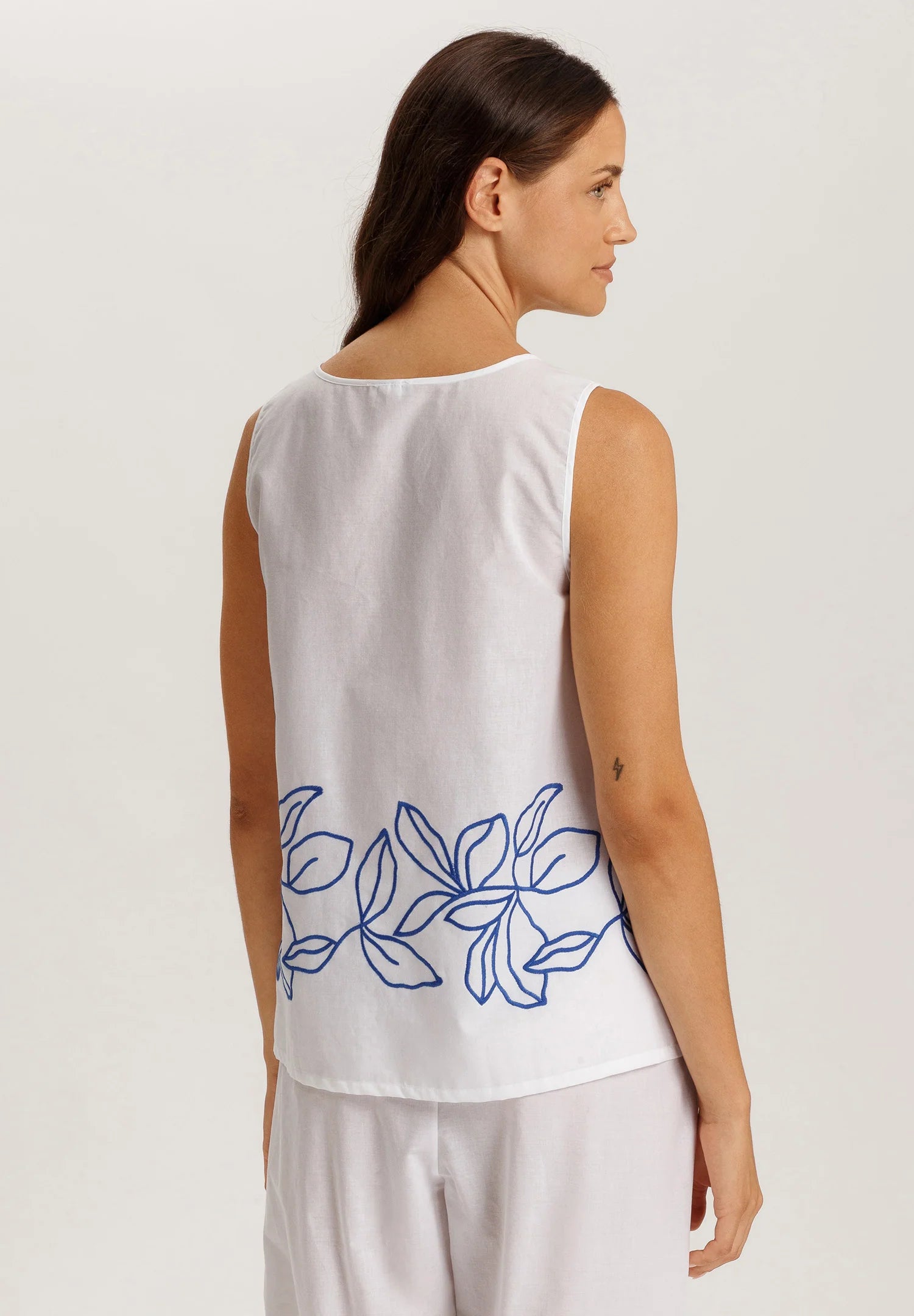 Hanro Liz Relaxed Cotton Tank Top with Embroidery