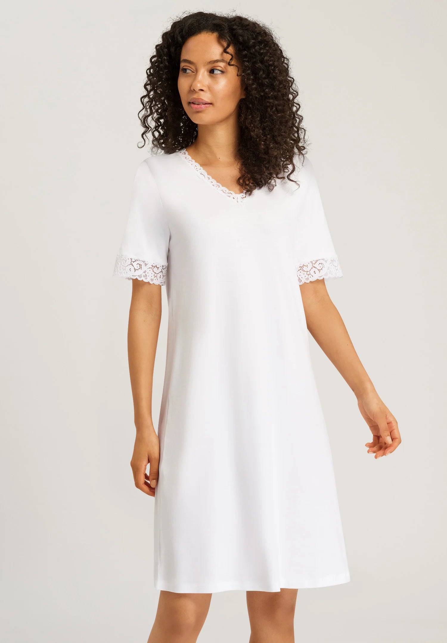 Hanro Moments Lace Trim Cotton Nightgown