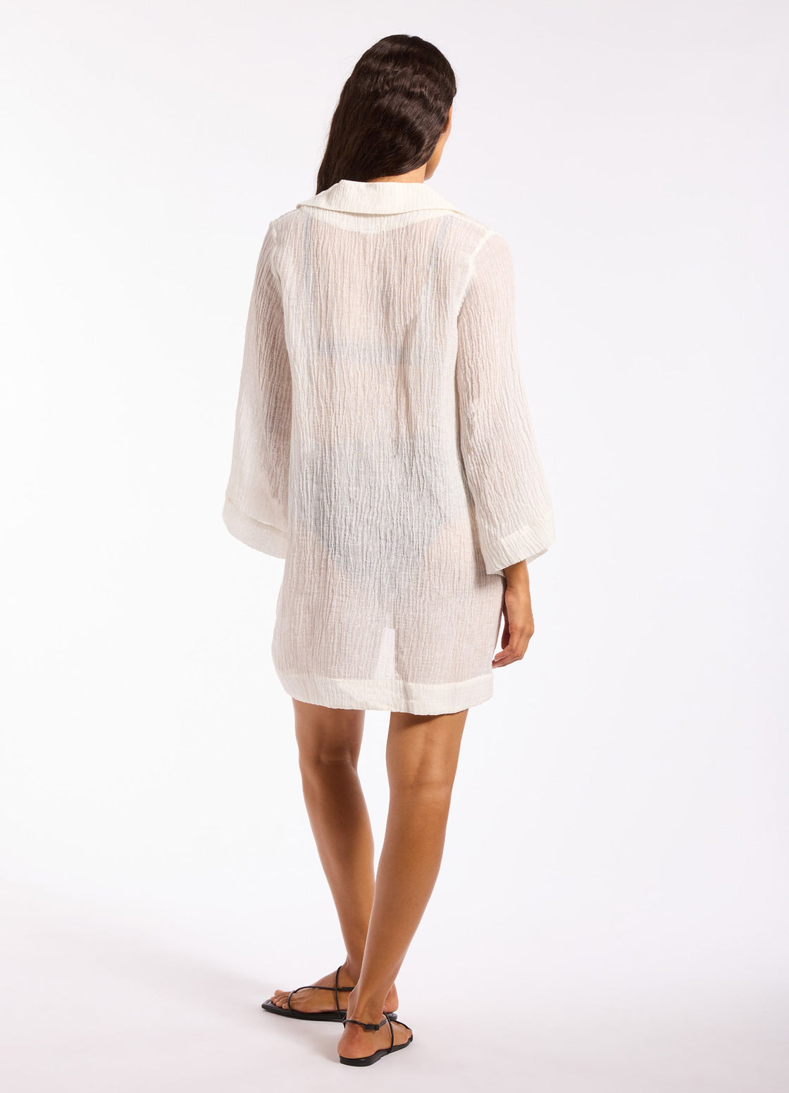 Jets Swim Wave Gauze Sheer Mini Cover Up Tunic