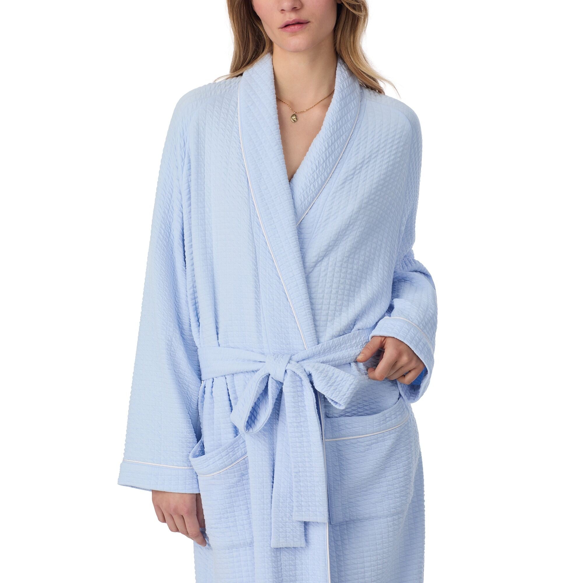 Eileen West 50" Silky Cotton Waffle Knit Long Wrap Robe