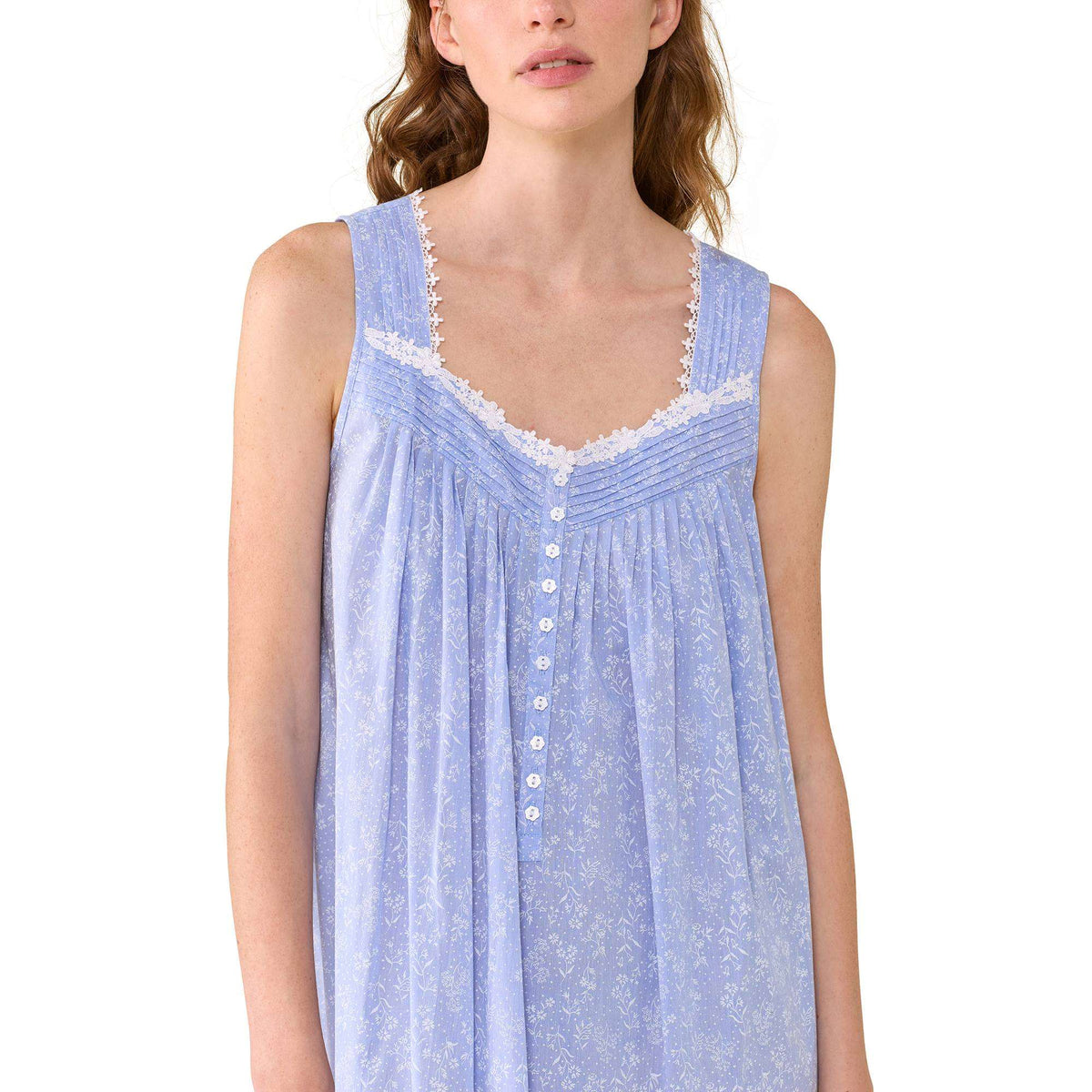 Eileen West Cotton Yarn Dyed Chambray"The Eileen" 50" Ballet S/L Nightgown