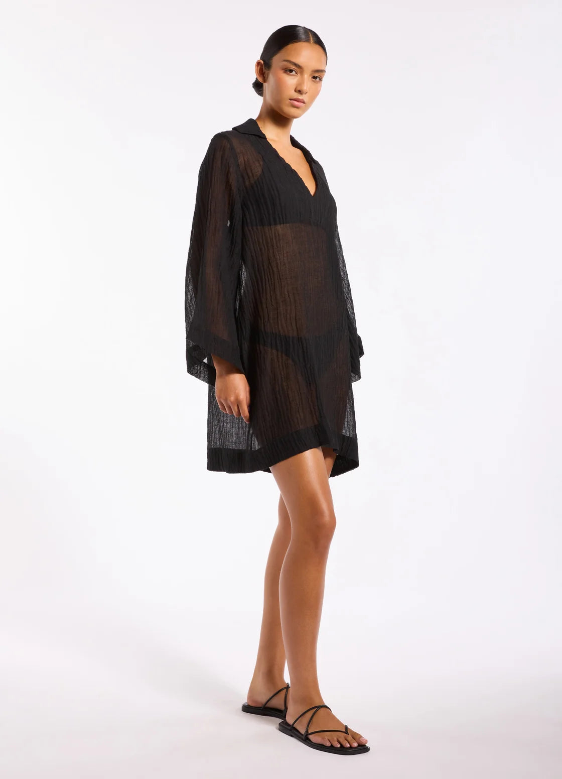 Jets Swim Wave Gauze Sheer Mini Cover Up Tunic