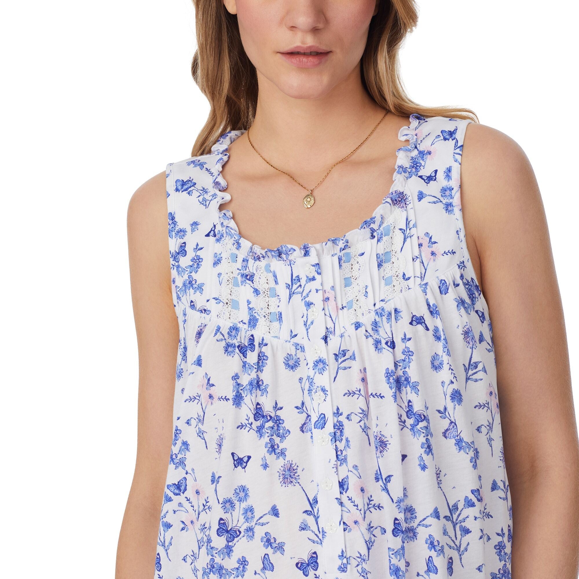 Eileen West 50" Butterfly Garden "Eileen" Cotton Knit Ballet Nightgown