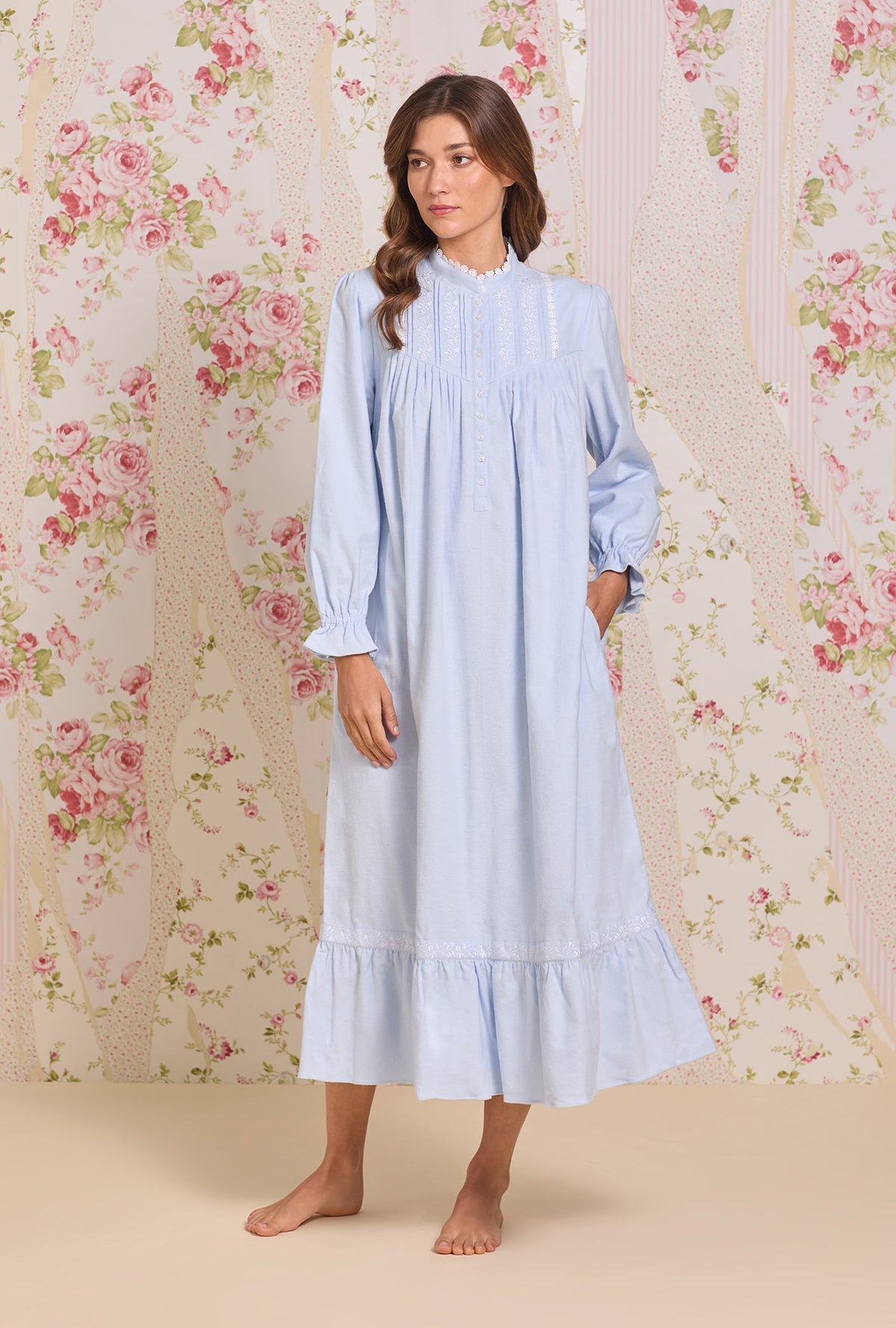 Eileen West Heritage 100% Cotton Brushed Flannel L/S Long Nightgown