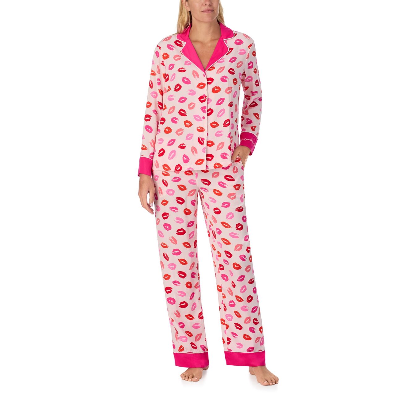 Kate Spade Charmeuse L/S Notch Long PJ