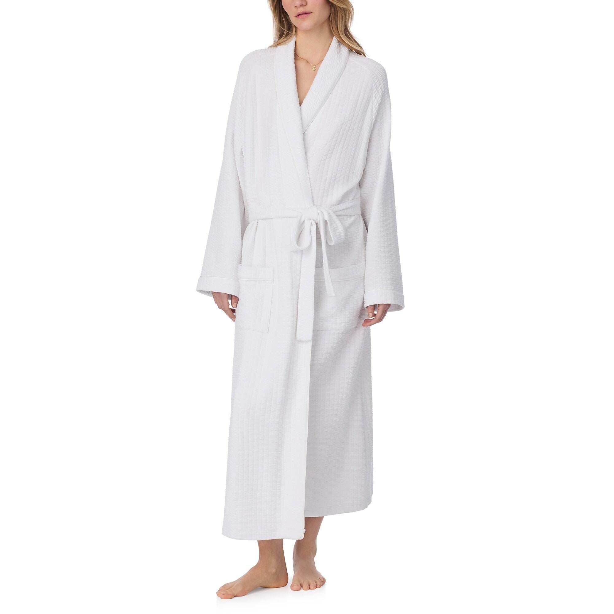 Eileen West 50" Silky Cotton Waffle Knit Long Wrap Robe