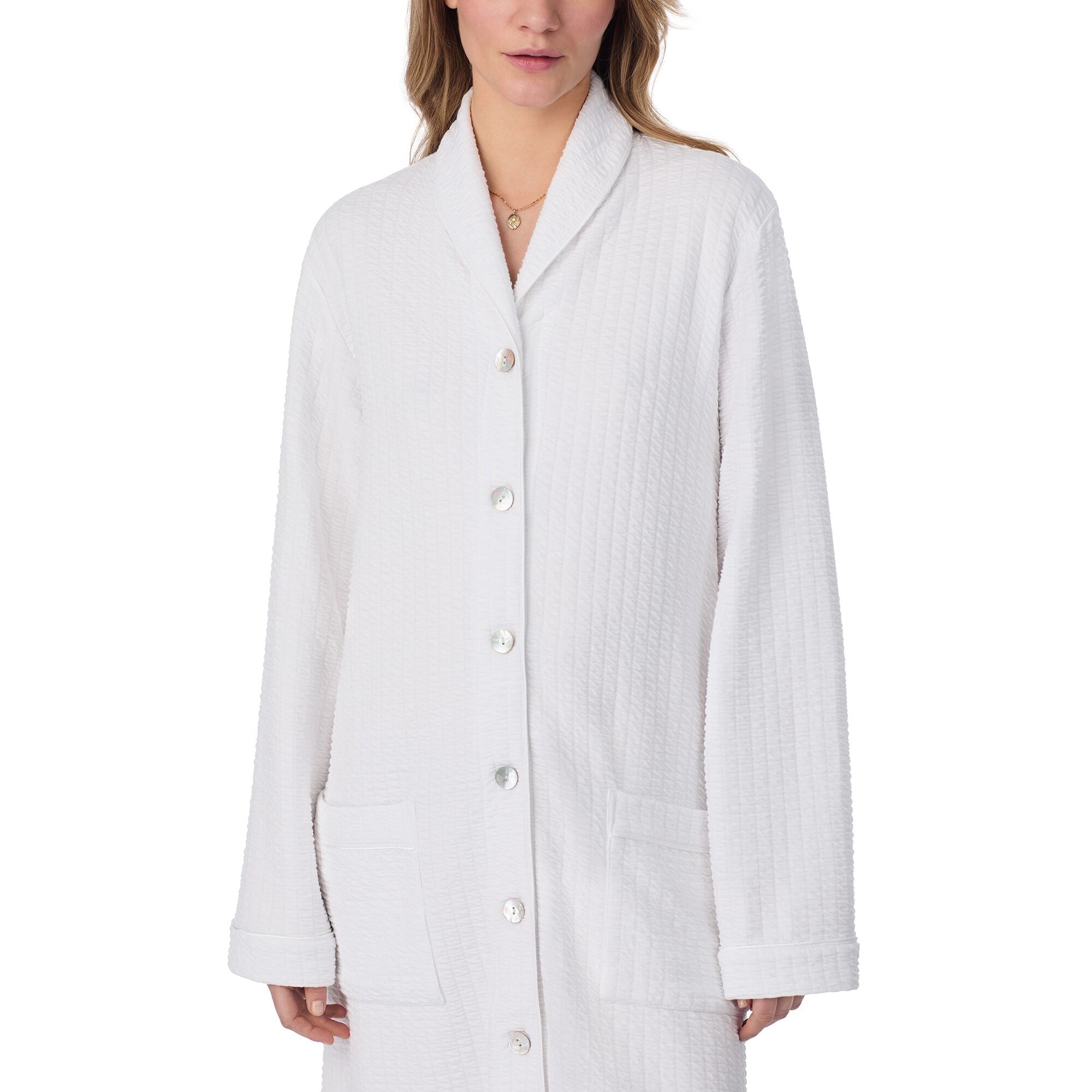 Eileen West 42" Silky Cotton Waffle Knit Waltz Button Robe