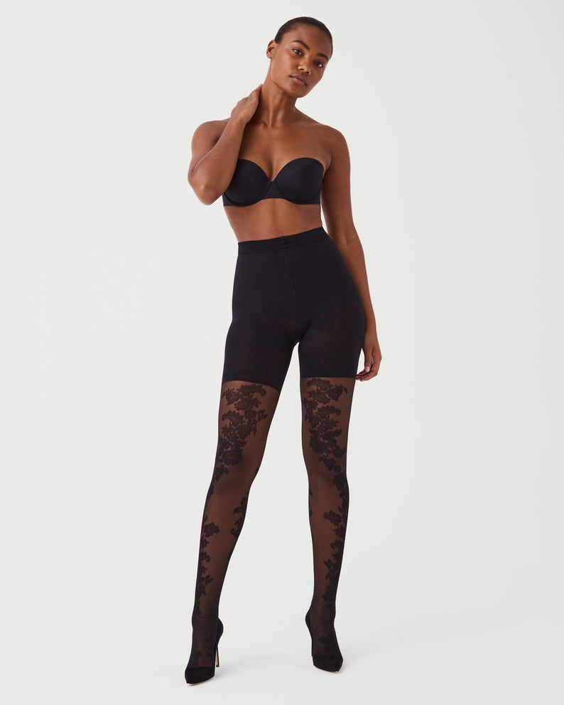 Spanx Women s Tight End Floral Tights Black Size D Very Black