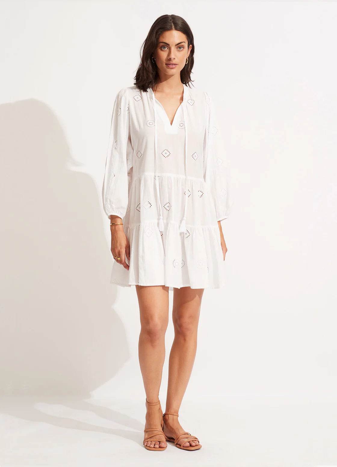 Seafolly Beach Edit Embroidery Tiered Mini Dress