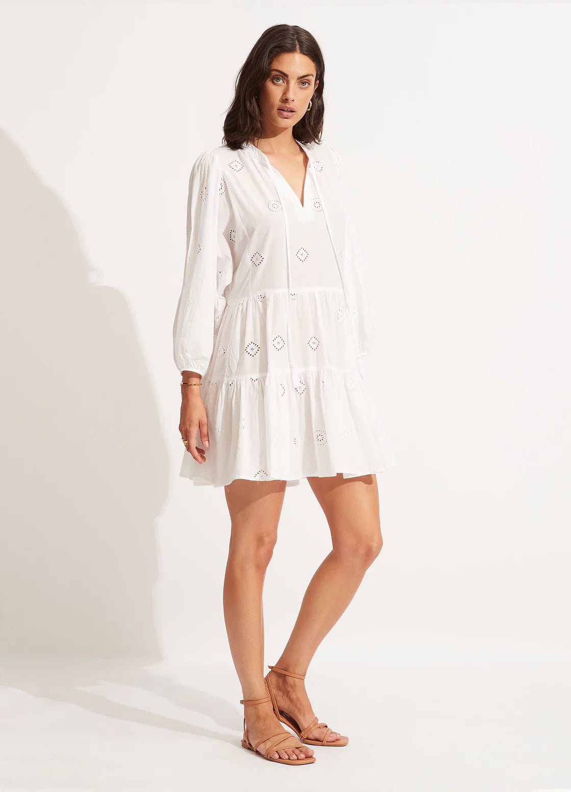 Seafolly Beach Edit Embroidery Tiered Mini Dress