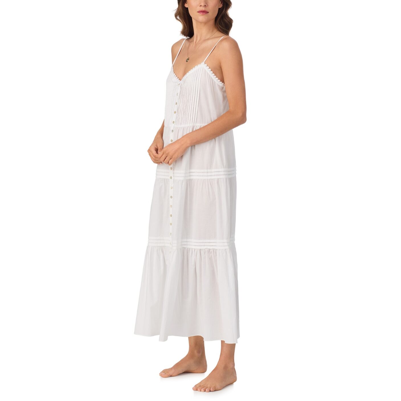 Eileen West Cotton Woven Lawn 50`` Modern Strappy Nightgown
