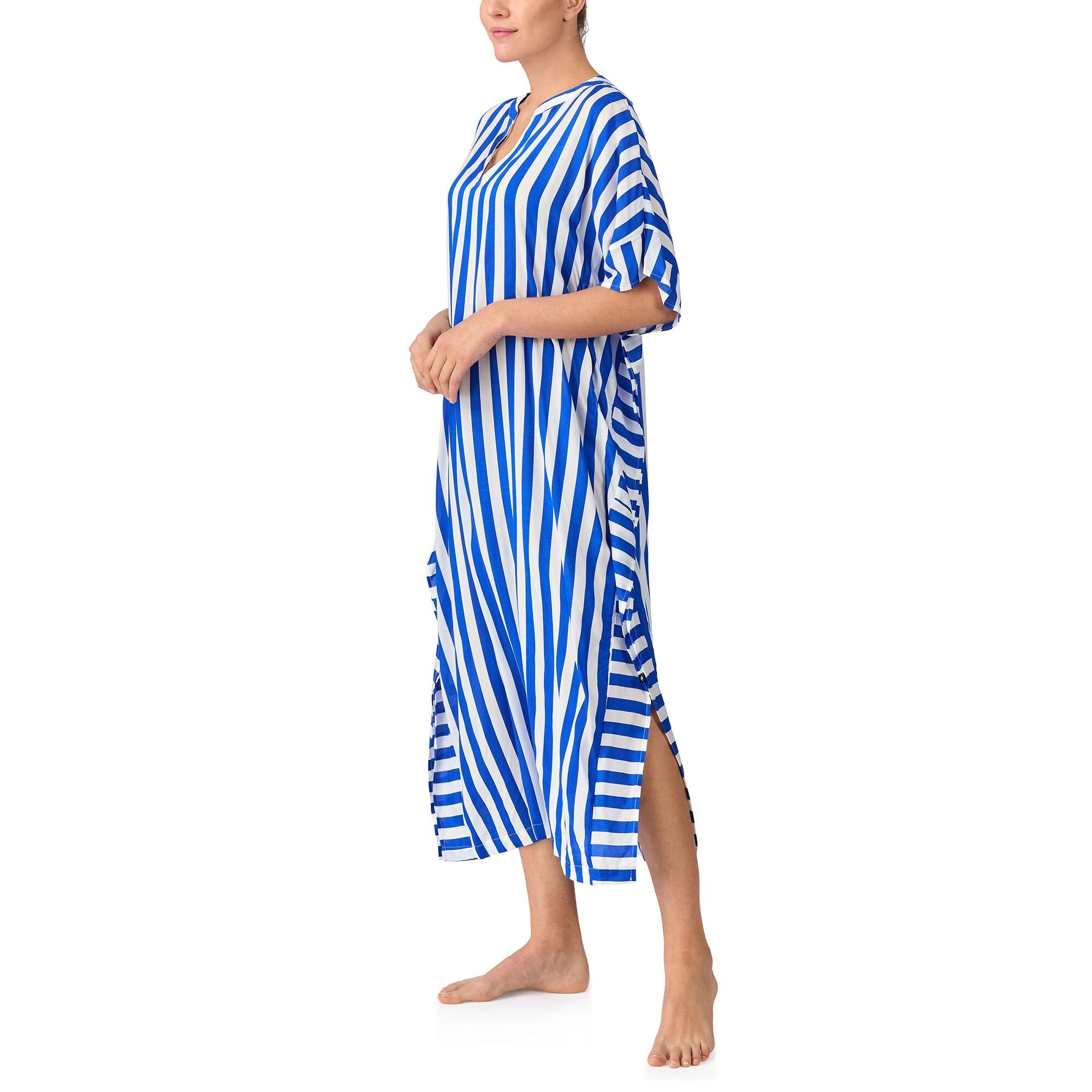 Short Sleeve Striped Cover Up Caftan