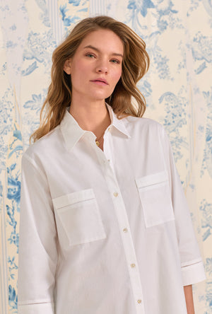 Eileen West The "Mira" Iconic White 50" Poplin Long Shirt Dress