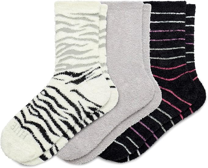 Hue 3-Pack Cozy Velour Sock One Size Zebra Pack