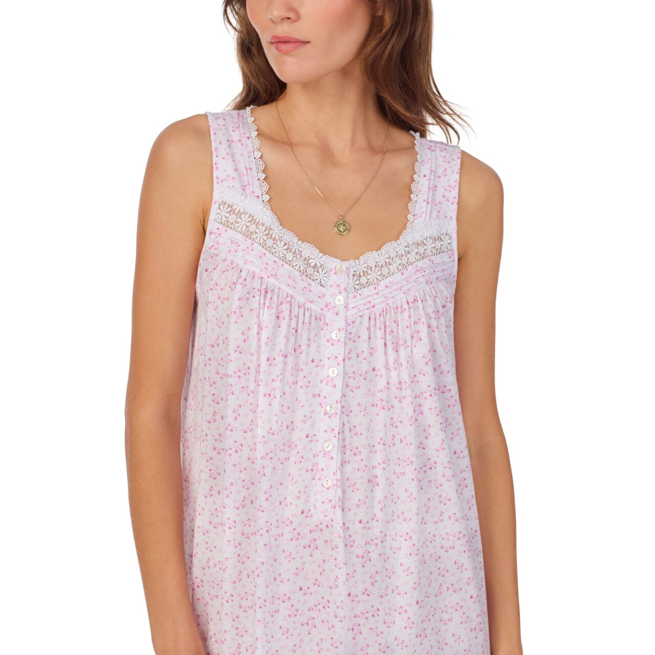 Cotton modal nightgown with floral lace yoke