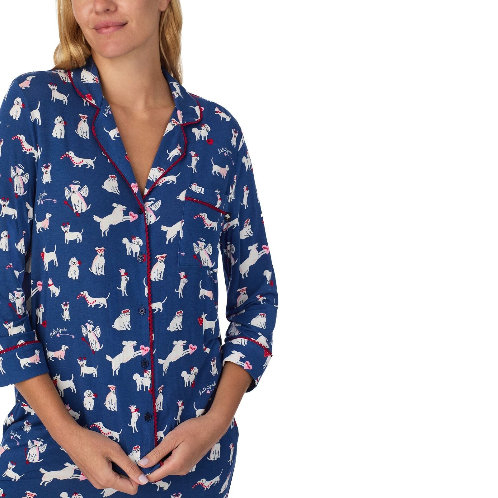Kate Spade 3/4/Sleeve Notch Long PJ Set