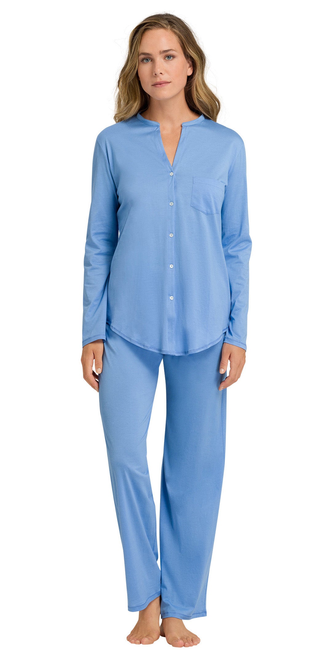 Hanro front Button with chest pocket Blue Pajama