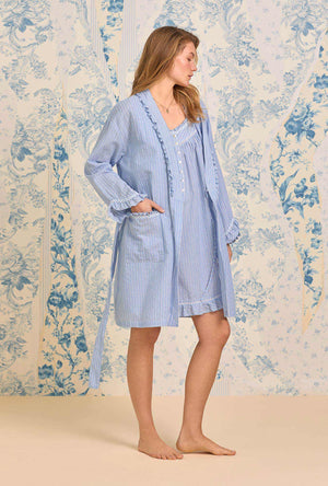 Eileen West 38" Iconic Blue Stripe Cotton Dobby Yarndye Wrap Robe