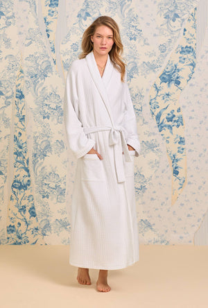 Eileen West 50" Silky Cotton Waffle Knit Long Wrap Robe