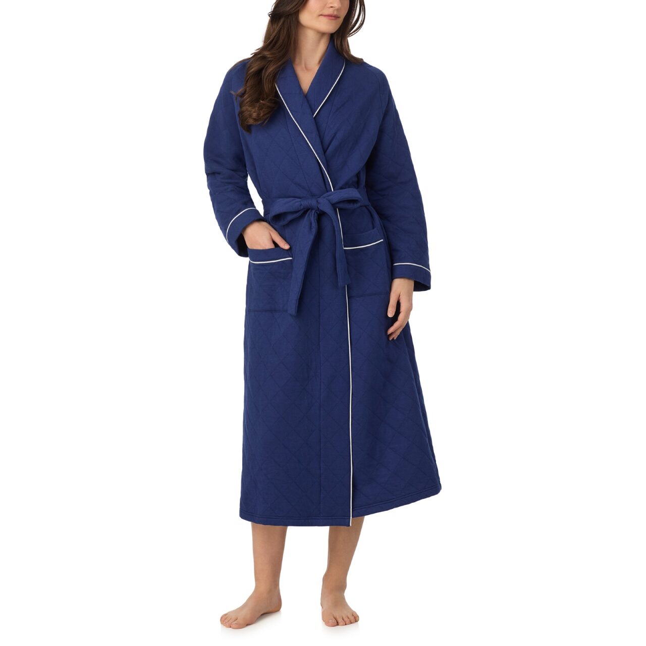 Eileen West Cotton Rich Diamond Quilted Long Wrap Robe