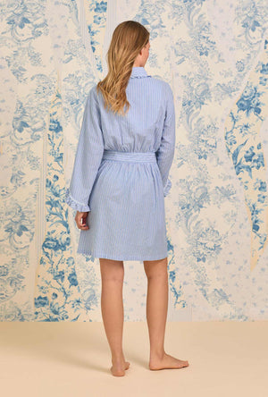 Eileen West 38" Iconic Blue Stripe Cotton Dobby Yarndye Wrap Robe