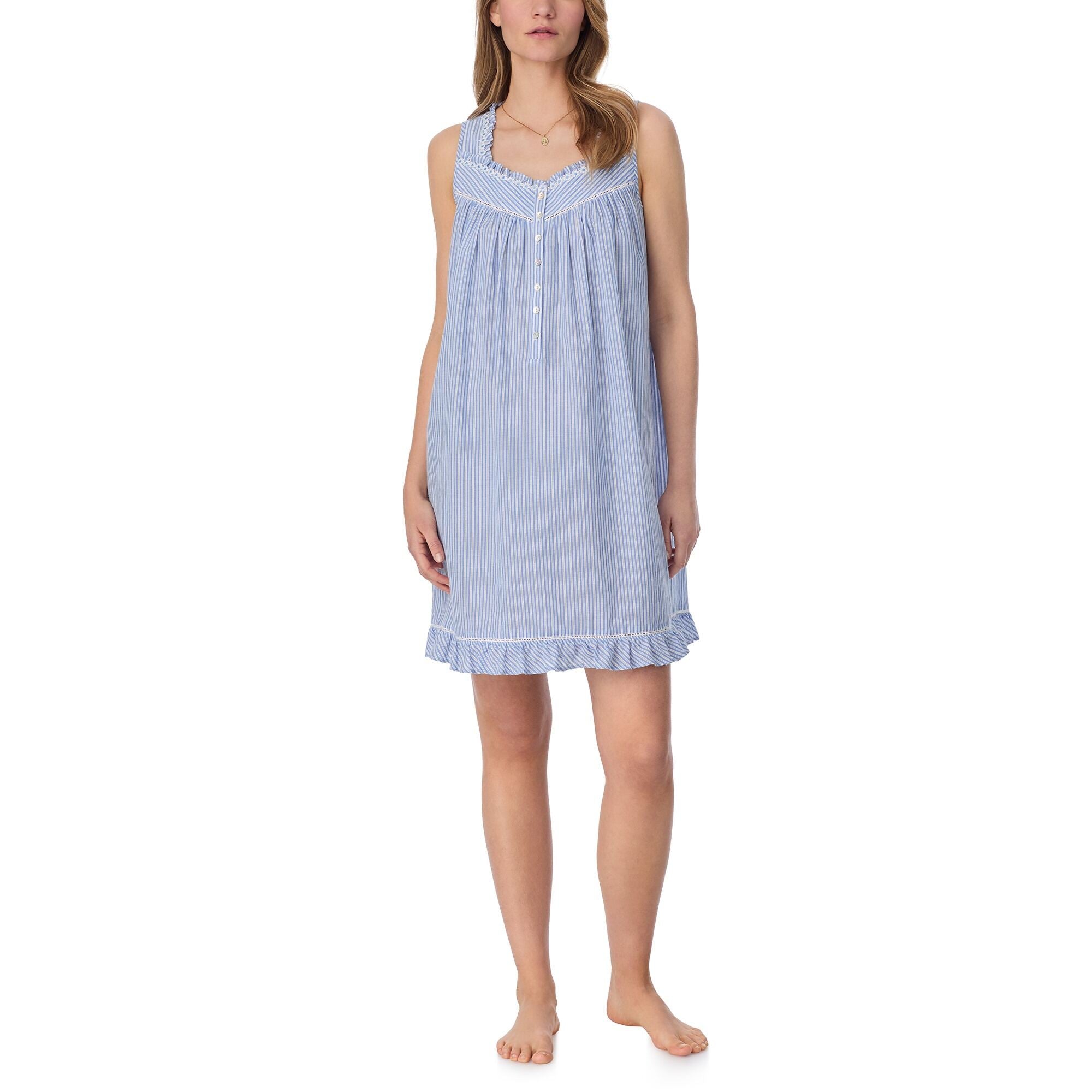 Eileen West 38" Iconic Blue Stripe Cotton Dobby Yarndye Wrap Robe