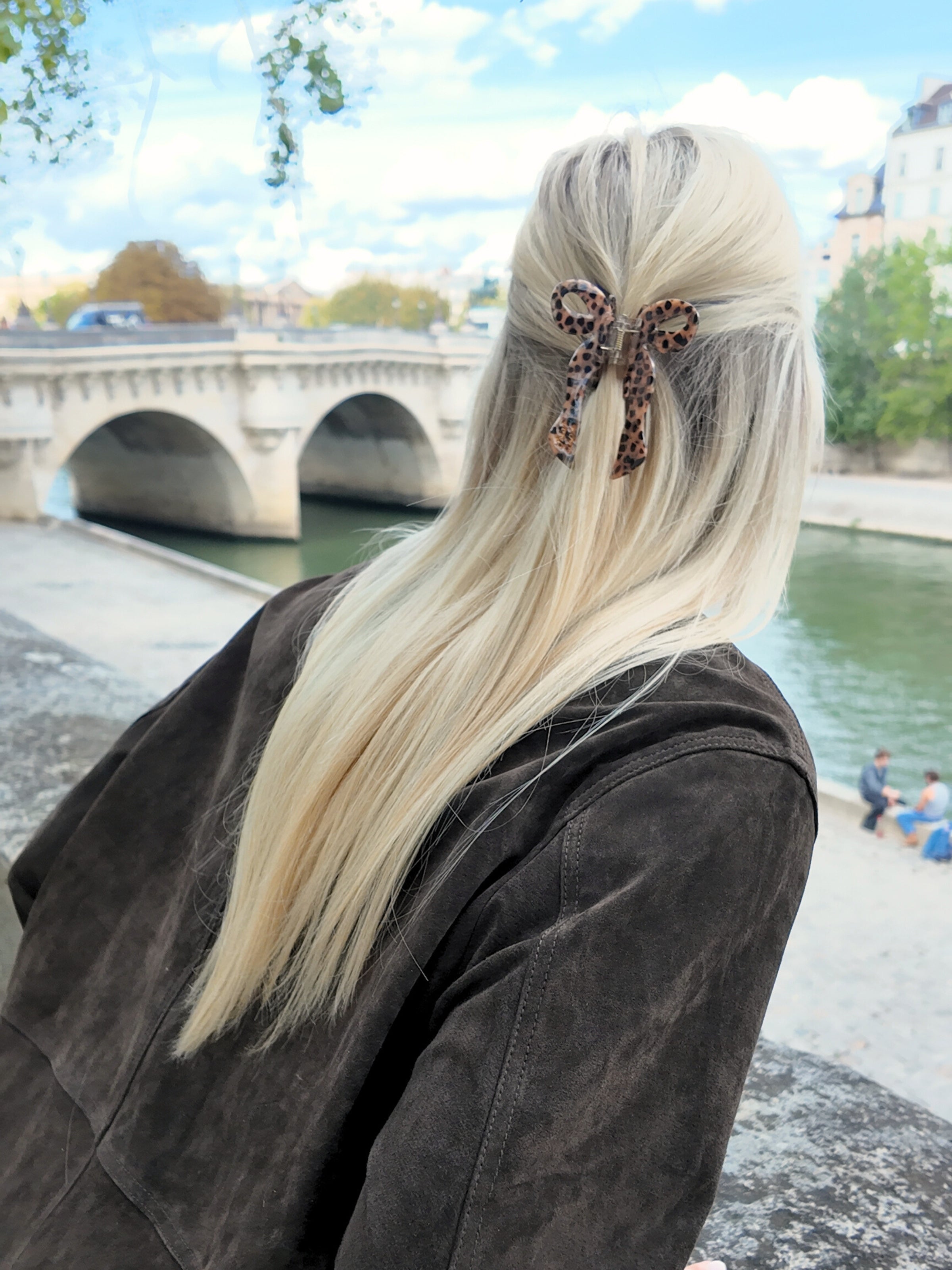 Solar Eclipse Hand-Painted Coquette Bow Claw Hair Clip