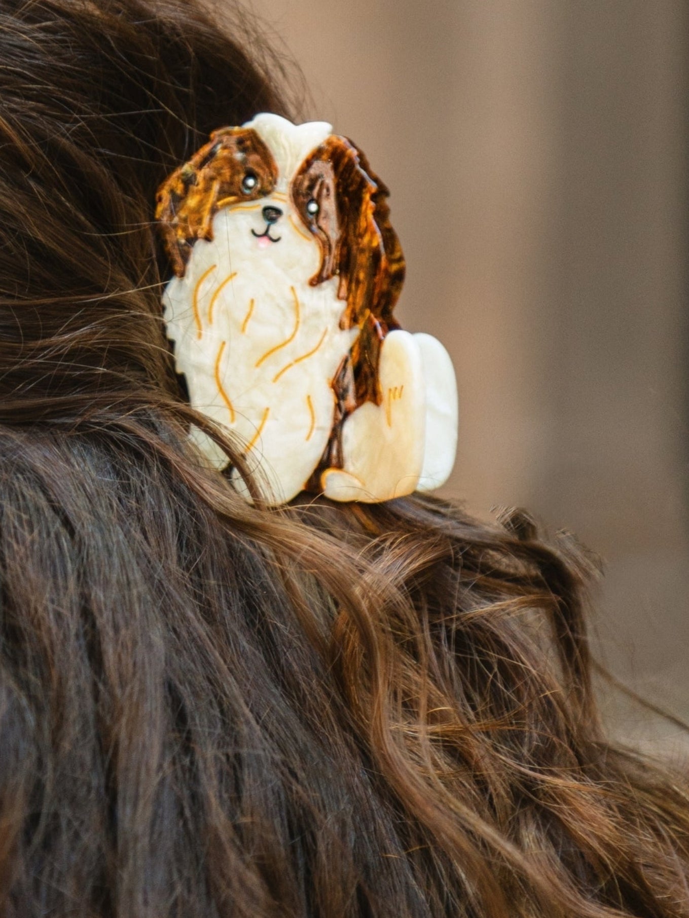 Solar Eclipse Hand-painted Shih Tzu Pup Claw Hair Clip