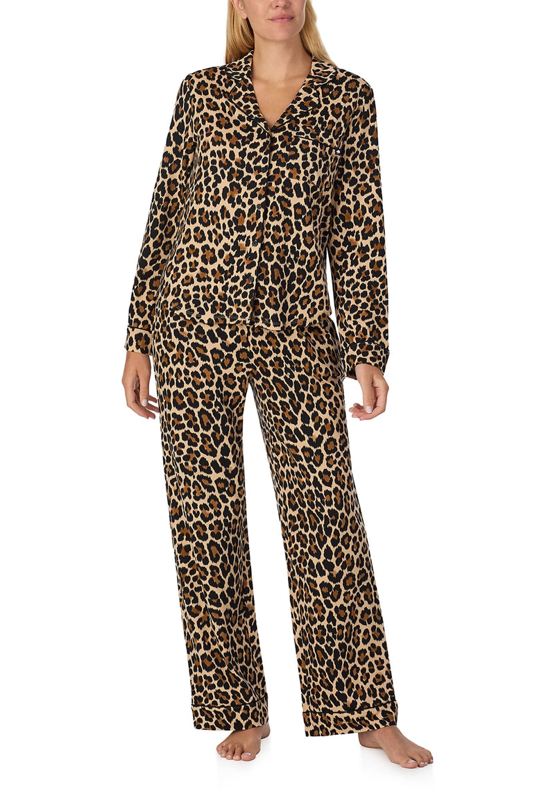 Kate Spade Plus Size Recycled Brushed Jersey L/S Notch Long PJ Set